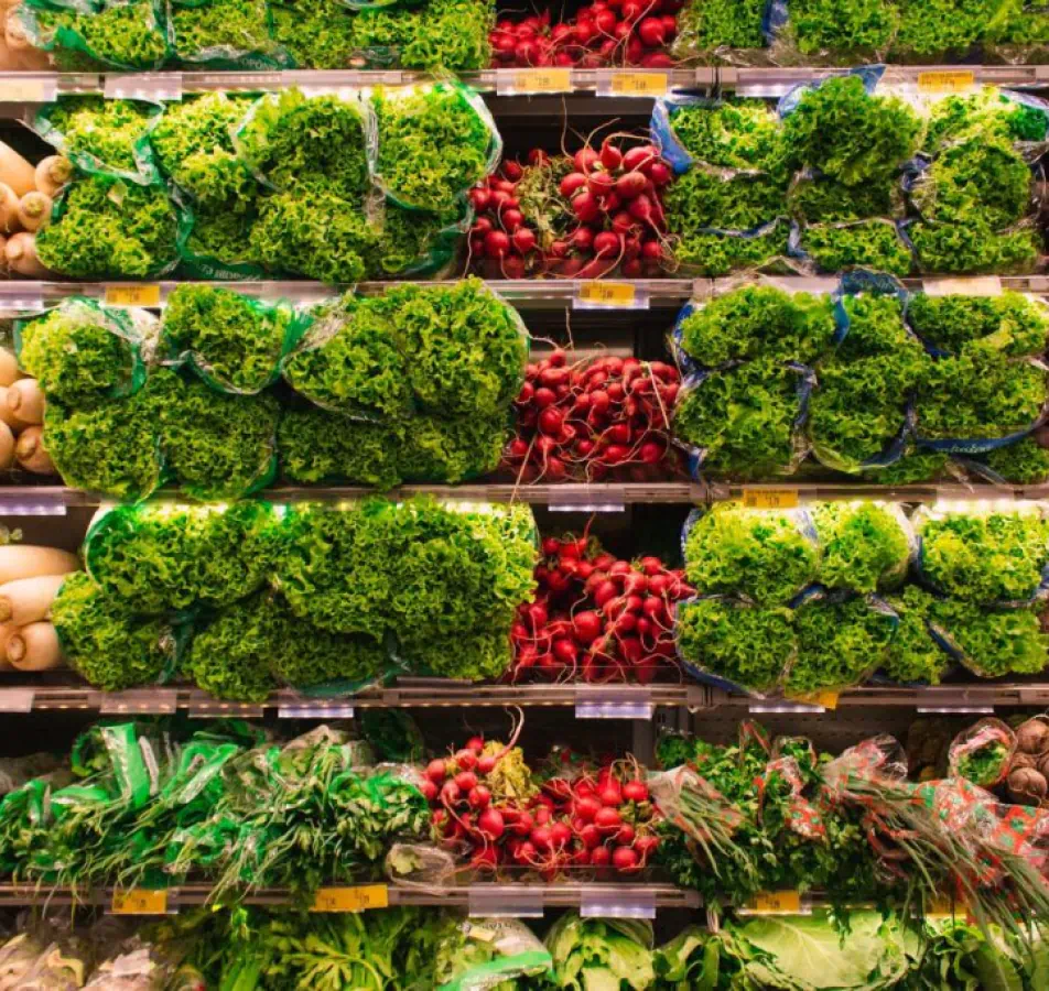 Store shelves full of fresh produce