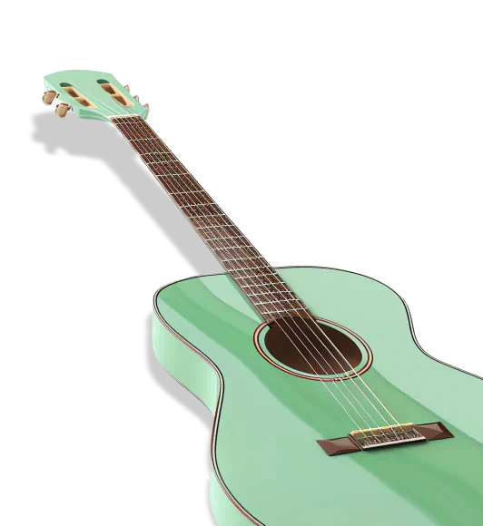 A green acoustic guitar.